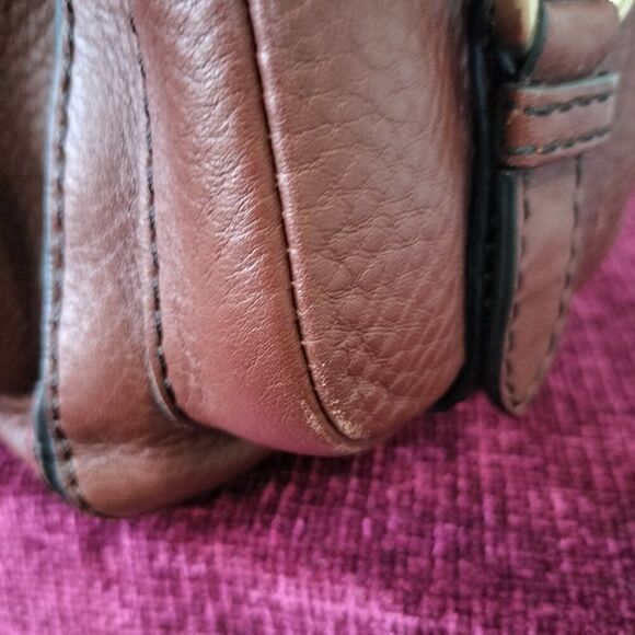 COLE HAAN Burnt Orange Pebbled Leather Adjustable Strap Satchel Shoulder Bag - Picture 12 of 14